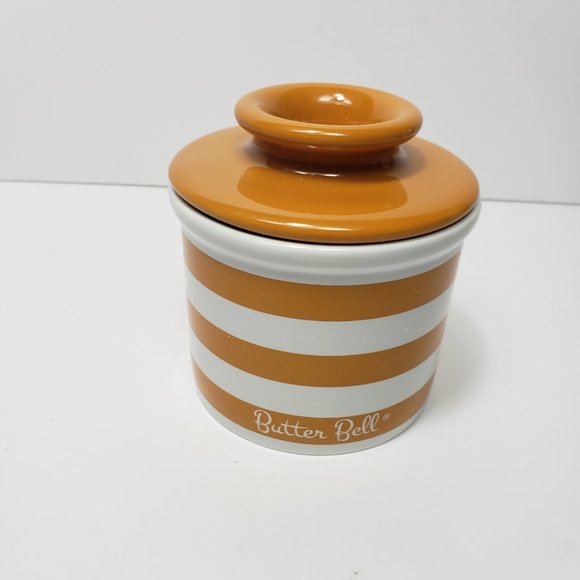 The Original Butter Bell Crock Yellow & White Striped Ceramic Butter Dish - Picture 2 of 13